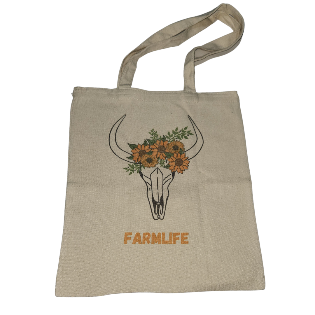 Canva Tote Bag - Farmlife sunflower skull