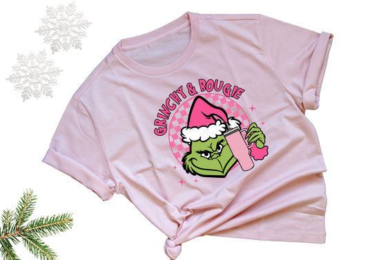 Grinchy & Bougie Checkered Pink T-Shirt