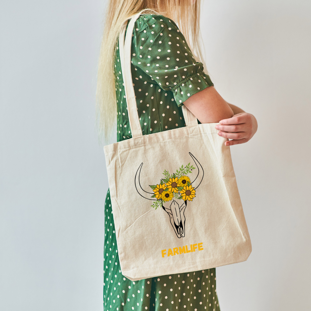Canva Tote Bag - Farmlife sunflower skull